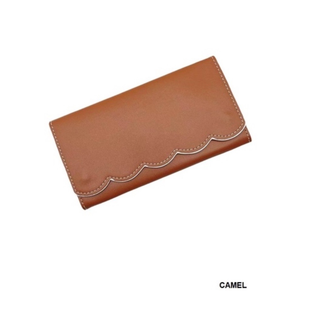 Zenana Scallop Trim Camel Color Tri Fold Wallet - Picture 3 of 3